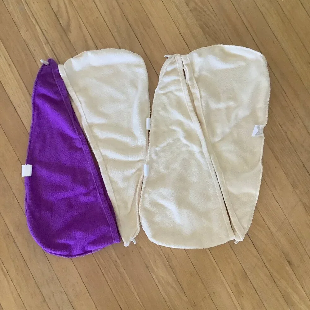 Lot of 4 Polyester Hair Towels -  3 Cream & 1 Purple